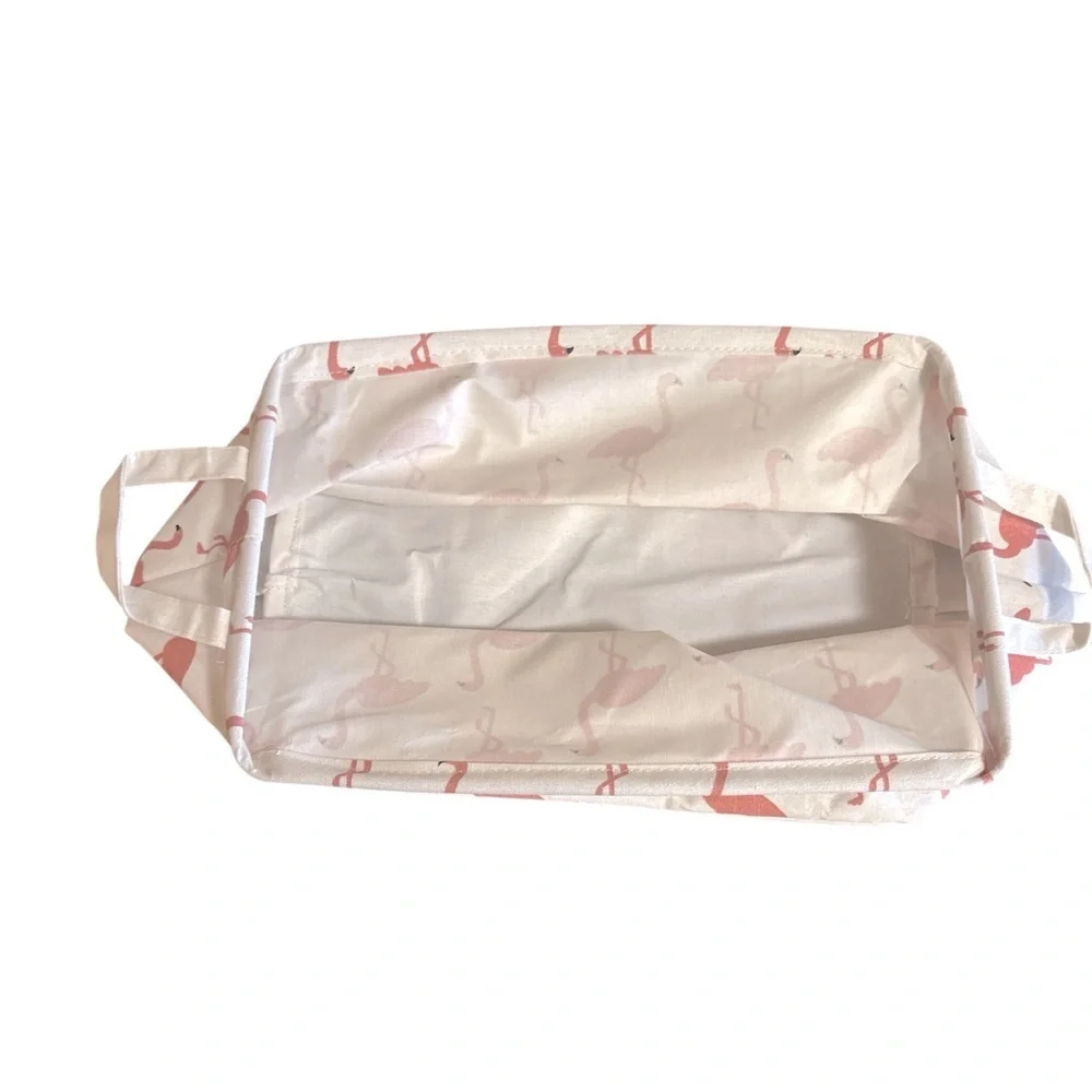 Flamingo Rectangular Storage Basket Pink Cream Tote Collapsible Waterproof